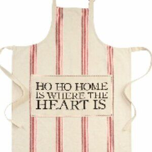Mud Pie Women's Christmas HO HO HO Is Where The Heart Is Grain Sack Apron NEW